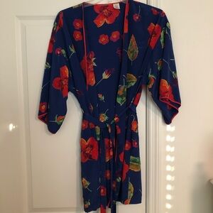Natori Vibrant Blue Floral Robe with Belt